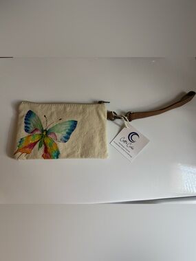 Cott n Curl Canvas Wristlet Clutch with Watercolor Butterfly NWT